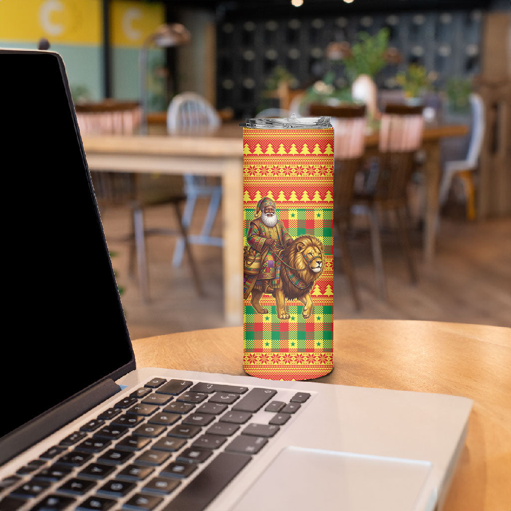 Senegal Christmas Santa Lion Skinny Tumbler Thioub Traditional Woven Textile Motif