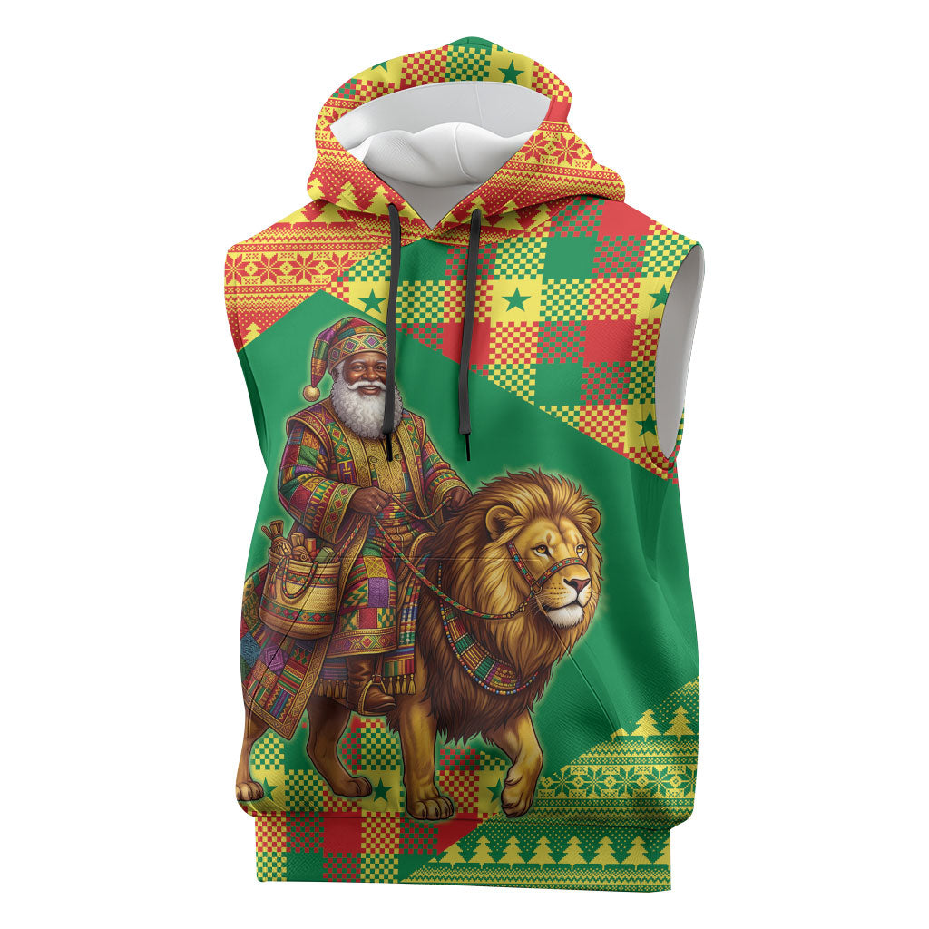Senegal Christmas Santa Lion Sleeveless Hoodie Thioub Traditional Woven Textile Motif