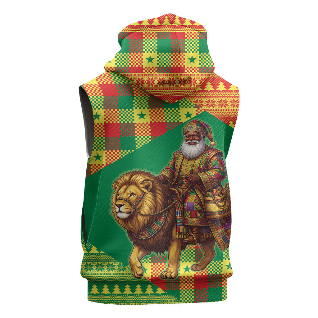 Senegal Christmas Santa Lion Sleeveless Hoodie Thioub Traditional Woven Textile Motif