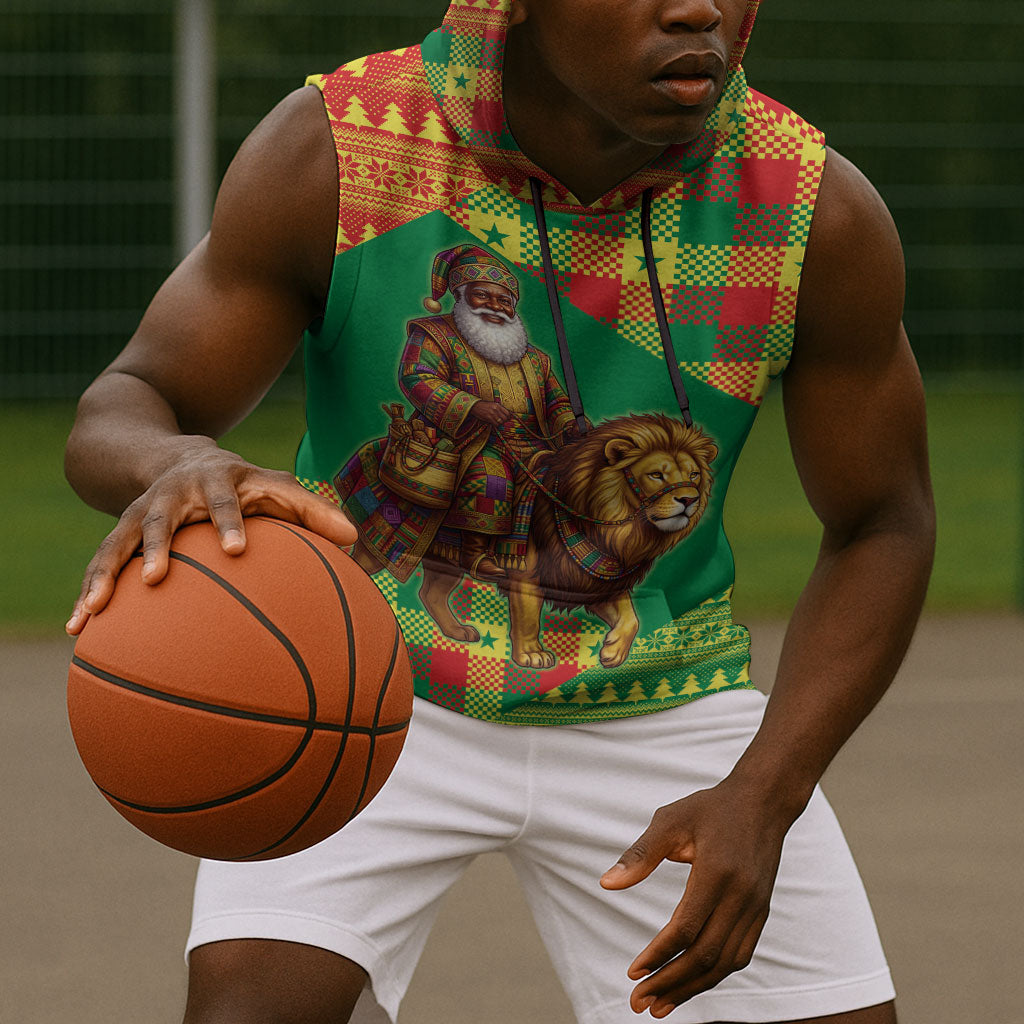 Senegal Christmas Santa Lion Sleeveless Hoodie Thioub Traditional Woven Textile Motif
