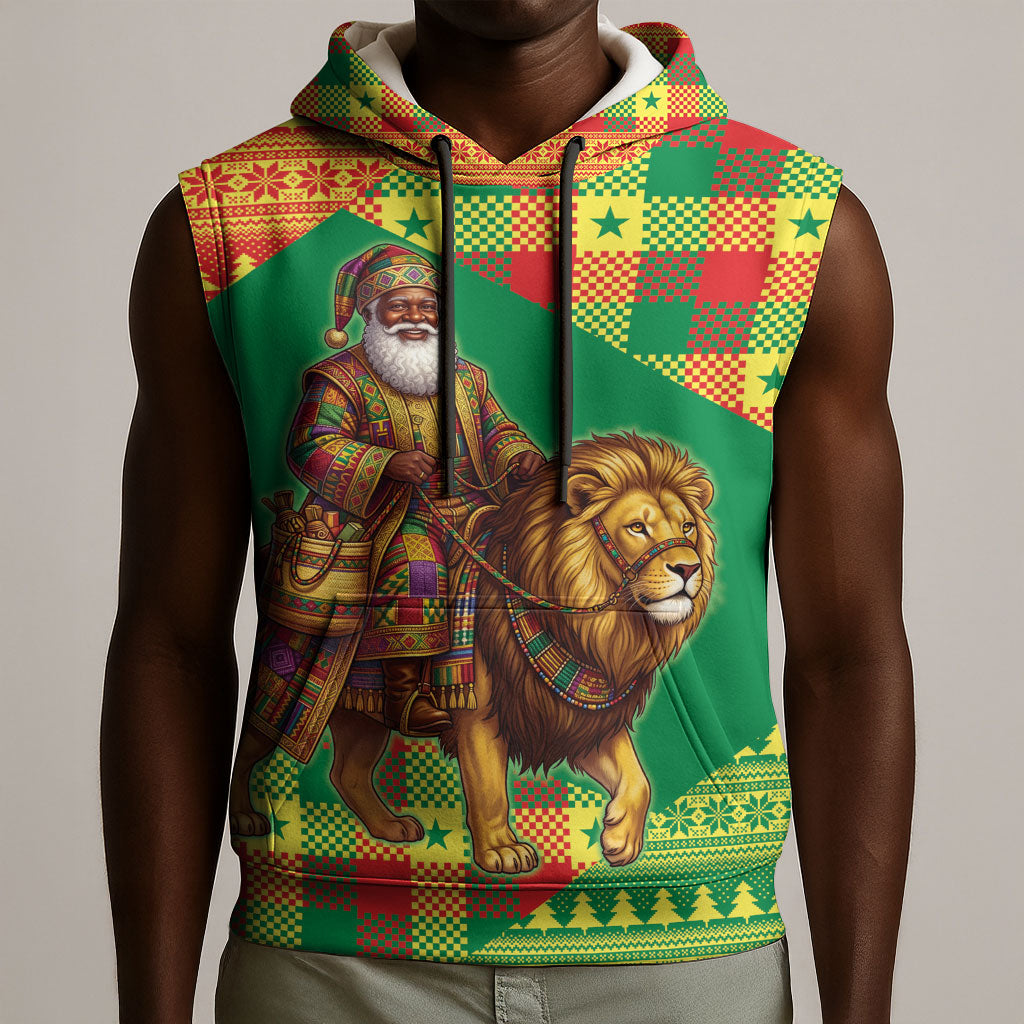 Senegal Christmas Santa Lion Sleeveless Hoodie Thioub Traditional Woven Textile Motif