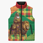 Senegal Christmas Santa Lion Sleeveless Puffer Jacket Thioub Traditional Woven Textile Motif