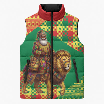 Senegal Christmas Santa Lion Sleeveless Puffer Jacket Thioub Traditional Woven Textile Motif