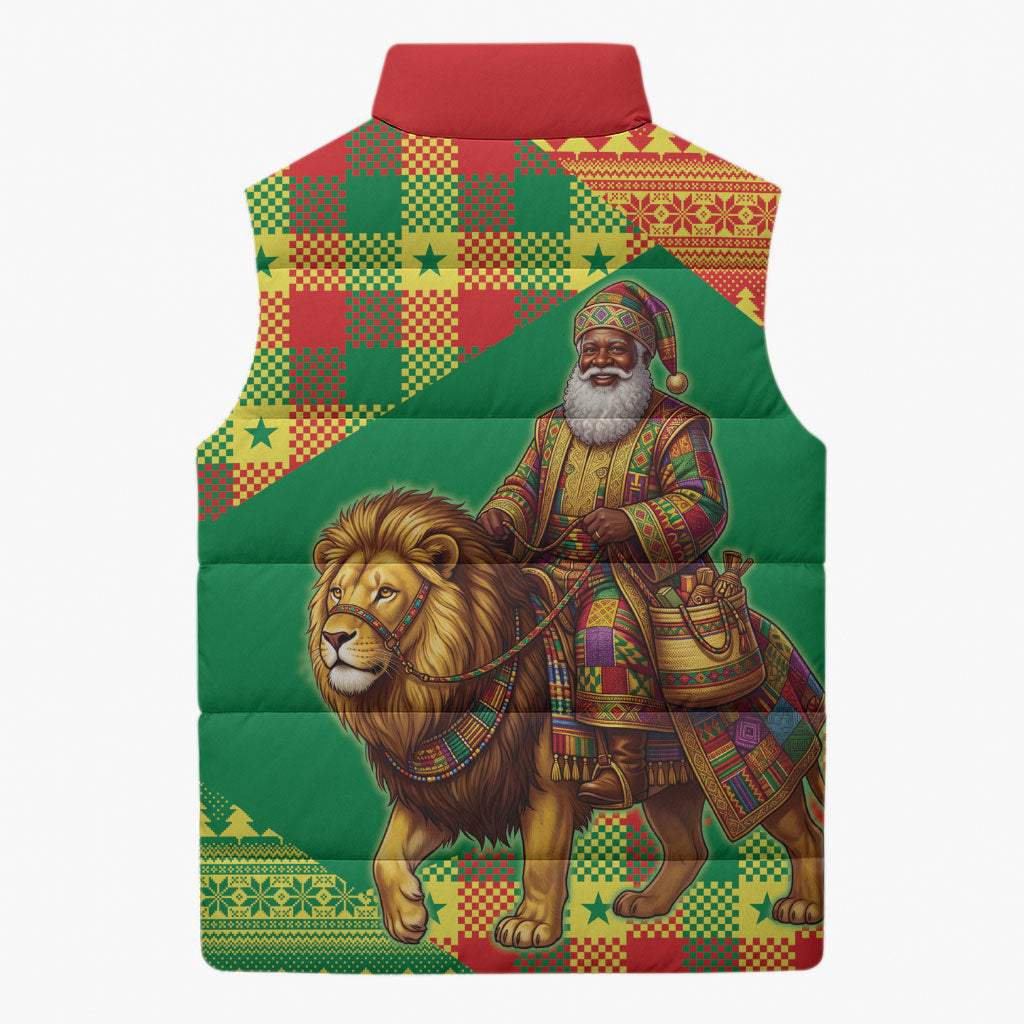 Senegal Christmas Santa Lion Sleeveless Puffer Jacket Thioub Traditional Woven Textile Motif