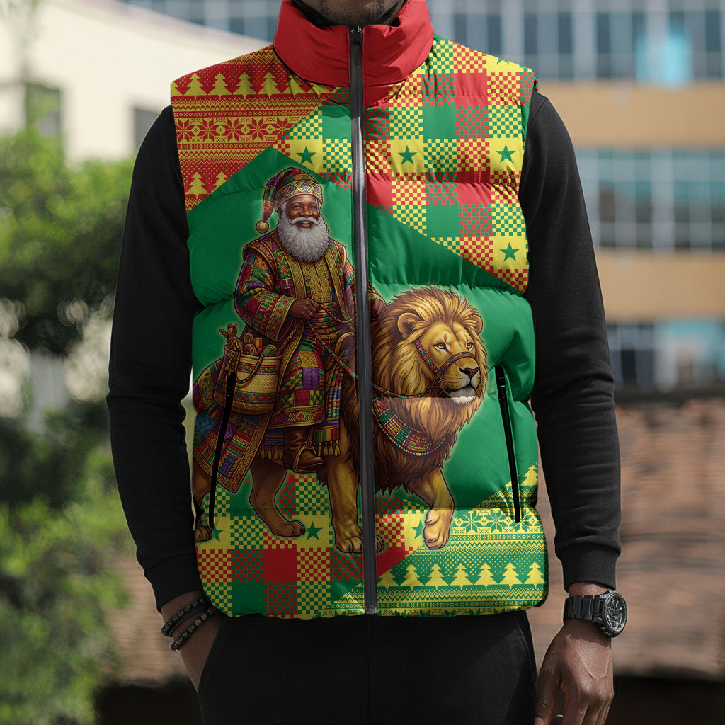 Senegal Christmas Santa Lion Sleeveless Puffer Jacket Thioub Traditional Woven Textile Motif