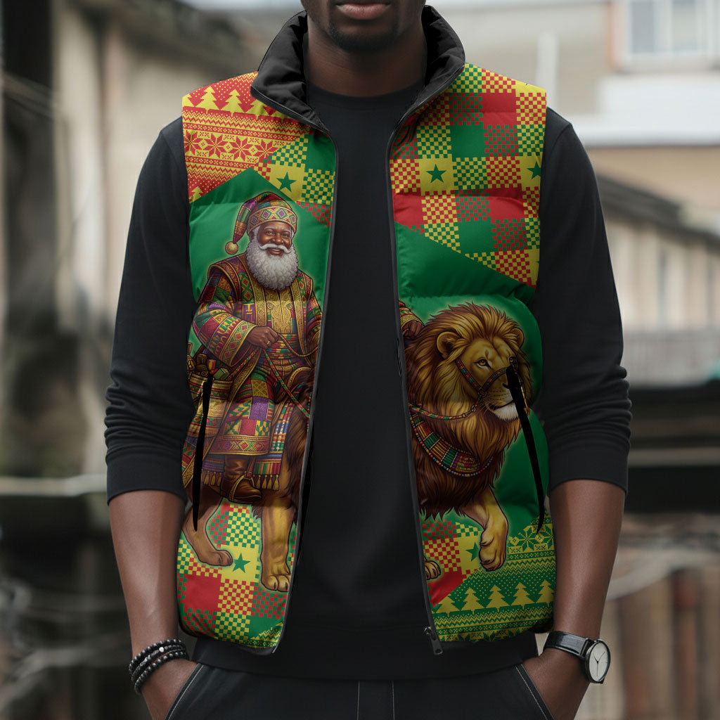 Senegal Christmas Santa Lion Sleeveless Puffer Jacket Thioub Traditional Woven Textile Motif