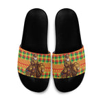 Senegal Christmas Santa Lion Slide Sandals Thioub Traditional Woven Textile Motif