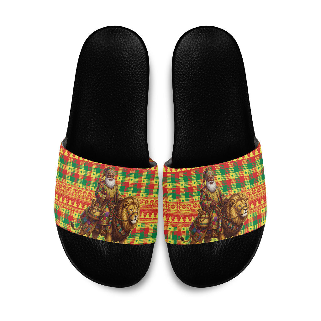 Senegal Christmas Santa Lion Slide Sandals Thioub Traditional Woven Textile Motif