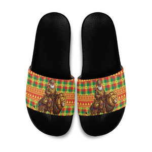 Senegal Christmas Santa Lion Slide Sandals Thioub Traditional Woven Textile Motif