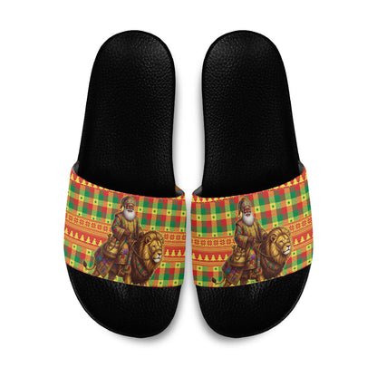 Senegal Christmas Santa Lion Slide Sandals Thioub Traditional Woven Textile Motif