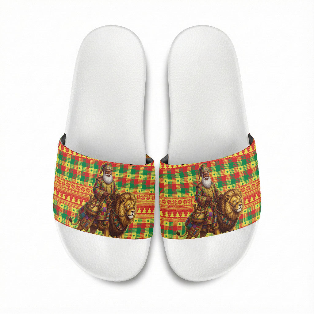 Senegal Christmas Santa Lion Slide Sandals Thioub Traditional Woven Textile Motif