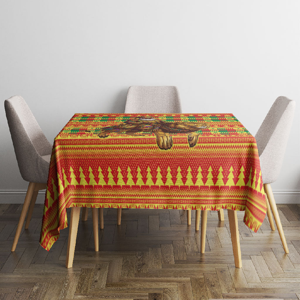 Senegal Christmas Santa Lion Tablecloth Thioub Traditional Woven Textile Motif
