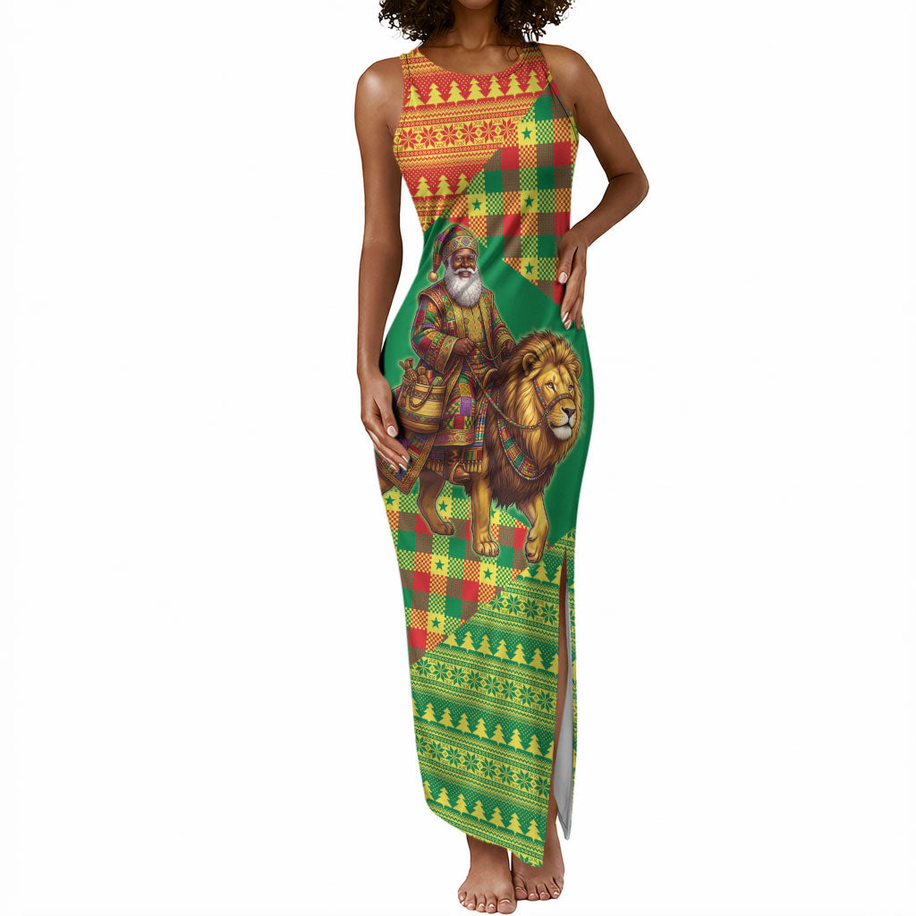 Senegal Christmas Santa Lion Tank Maxi Dress Thioub Traditional Woven Textile Motif