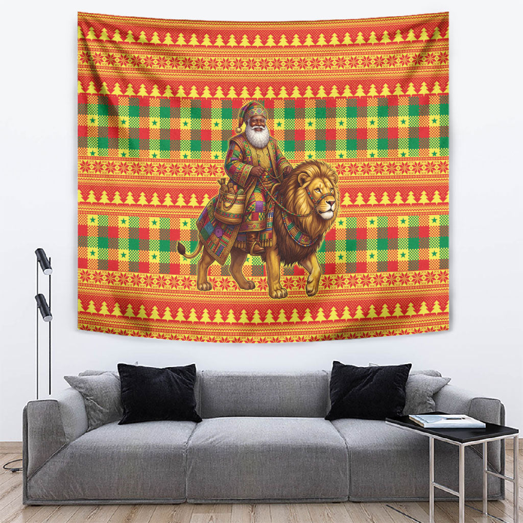 Senegal Christmas Santa Lion Tapestry Thioub Traditional Woven Textile Motif