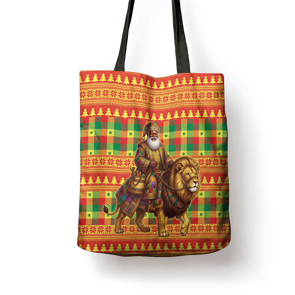 Senegal Christmas Santa Lion Tote Bag Thioub Traditional Woven Textile Motif