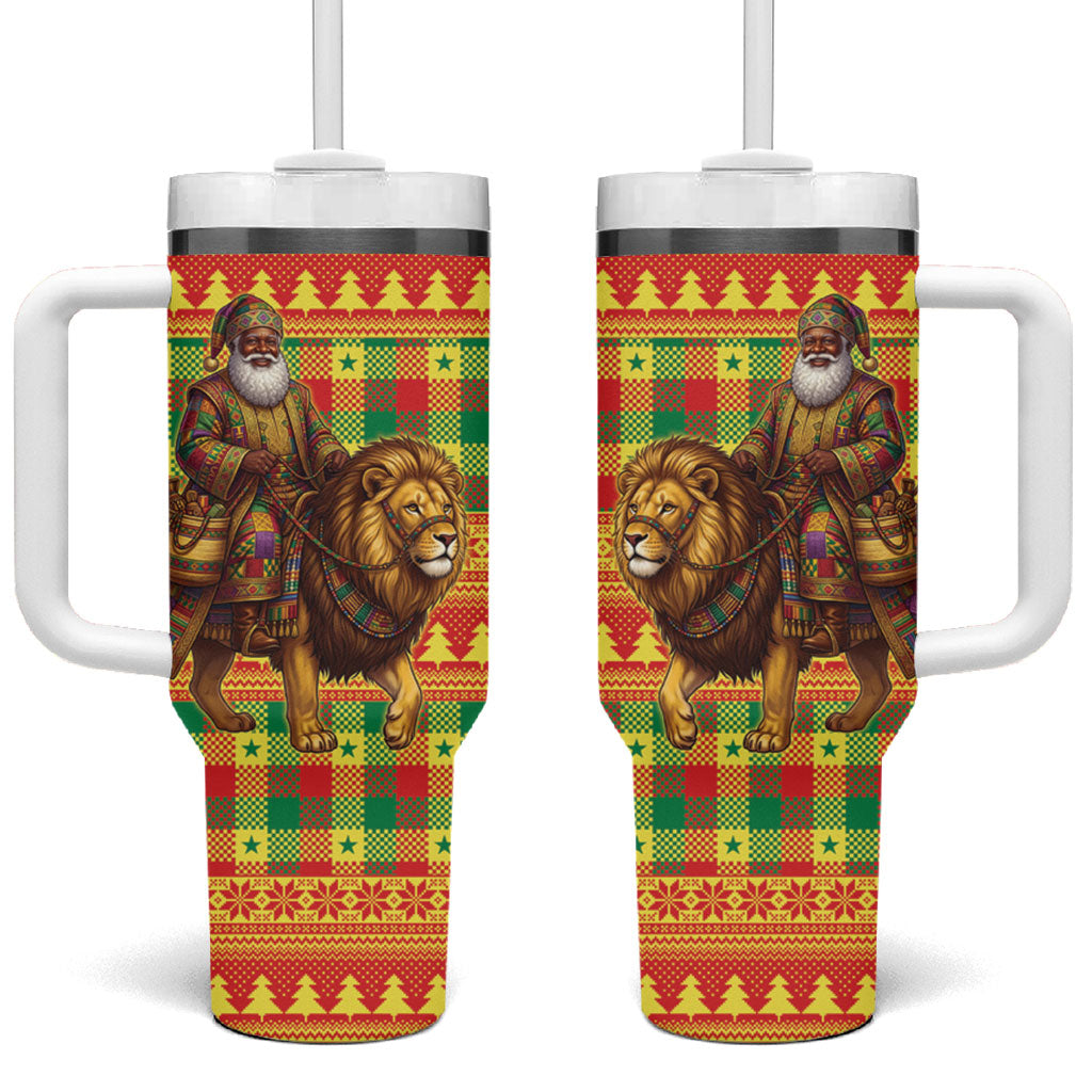 Senegal Christmas Santa Lion Tumbler With Handle Thioub Traditional Woven Textile Motif