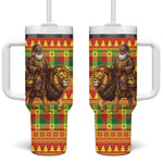 Senegal Christmas Santa Lion Tumbler With Handle Thioub Traditional Woven Textile Motif
