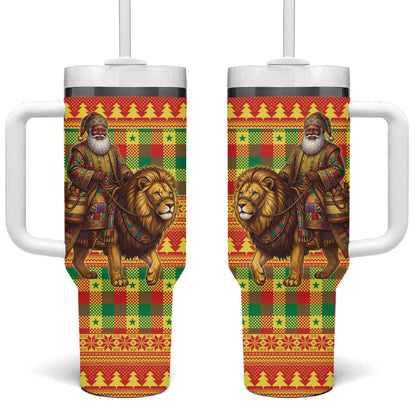 Senegal Christmas Santa Lion Tumbler With Handle Thioub Traditional Woven Textile Motif