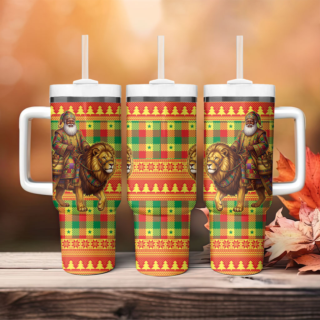 Senegal Christmas Santa Lion Tumbler With Handle Thioub Traditional Woven Textile Motif