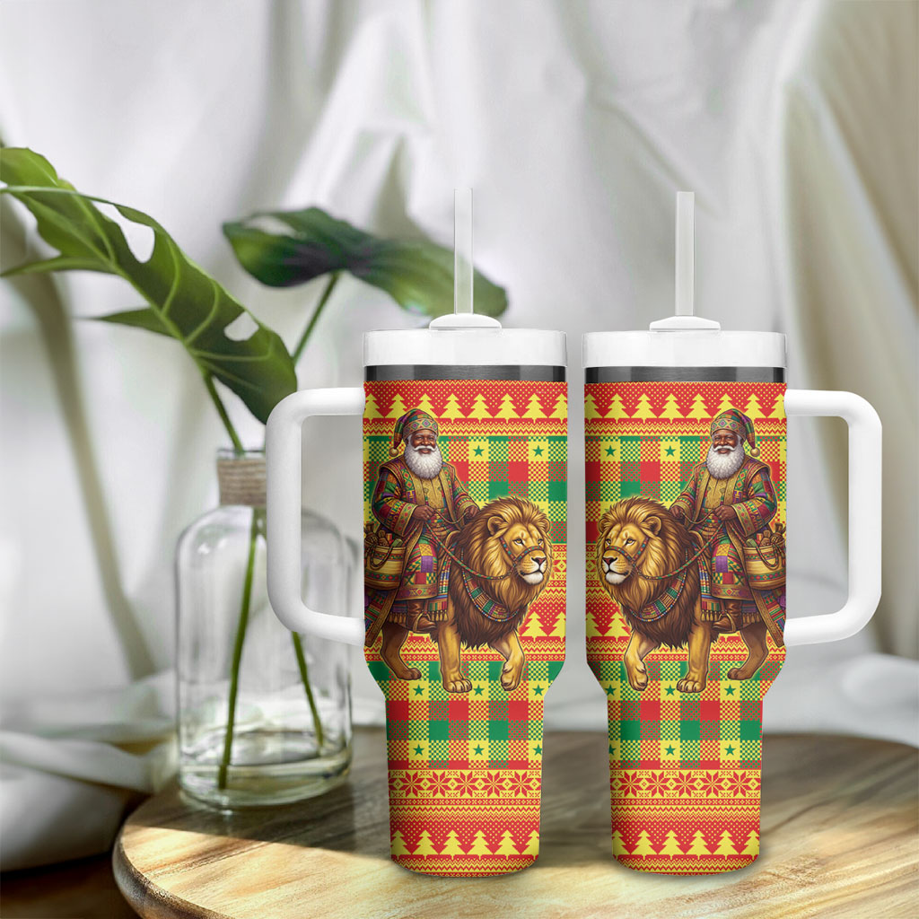 Senegal Christmas Santa Lion Tumbler With Handle Thioub Traditional Woven Textile Motif