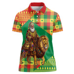 Senegal Christmas Santa Lion Women Polo Shirt Thioub Traditional Woven Textile Motif