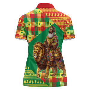 Senegal Christmas Santa Lion Women Polo Shirt Thioub Traditional Woven Textile Motif