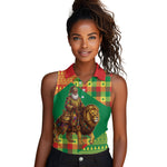 Senegal Christmas Santa Lion Women Sleeveless Polo Shirt Thioub Traditional Woven Textile Motif