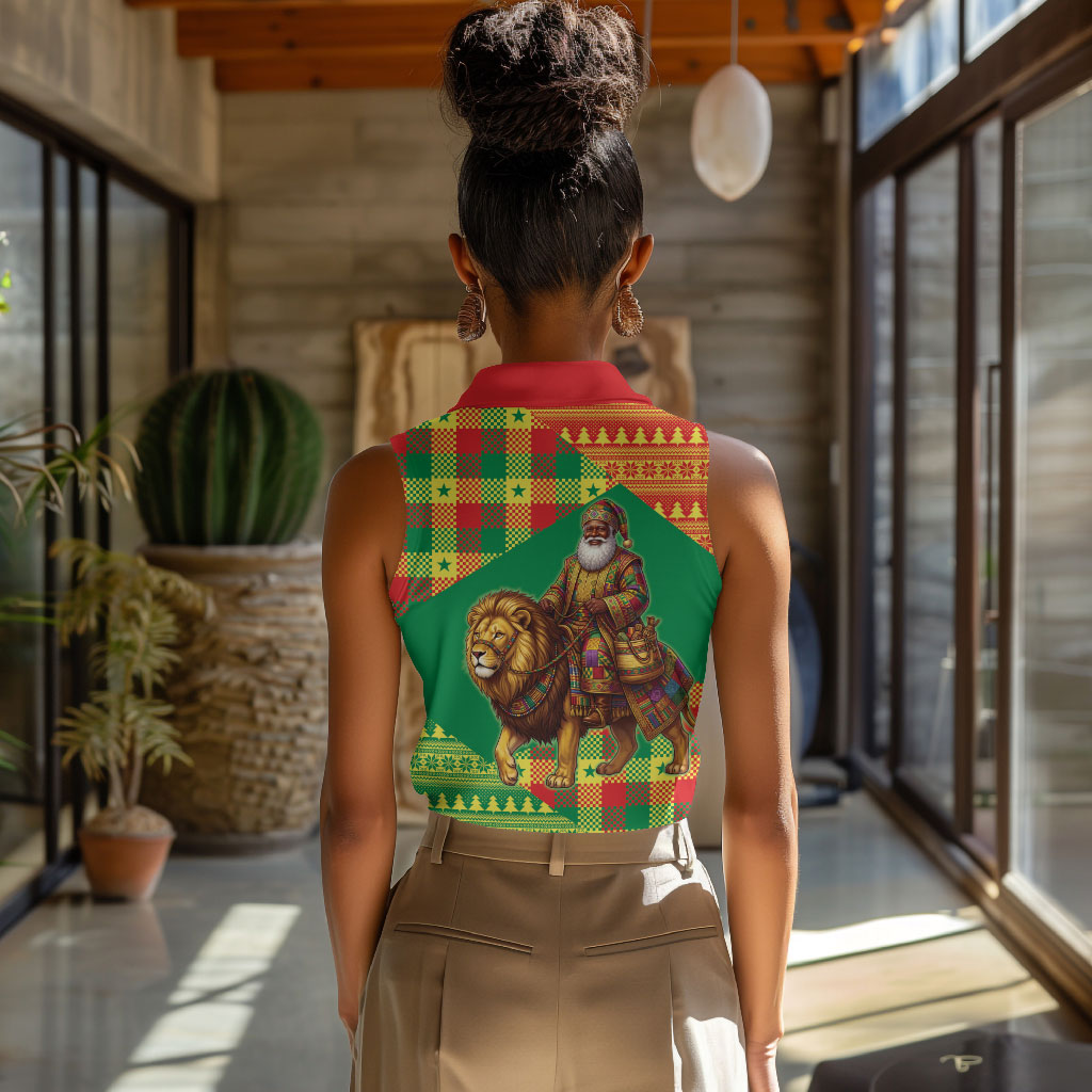 Senegal Christmas Santa Lion Women Sleeveless Polo Shirt Thioub Traditional Woven Textile Motif