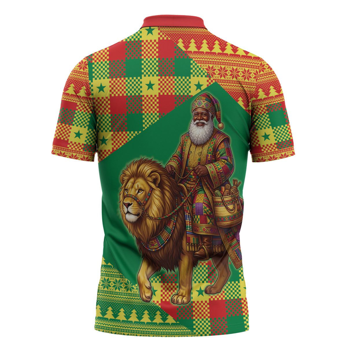Senegal Christmas Santa Lion Zipper Polo Shirt Thioub Traditional Woven Textile Motif