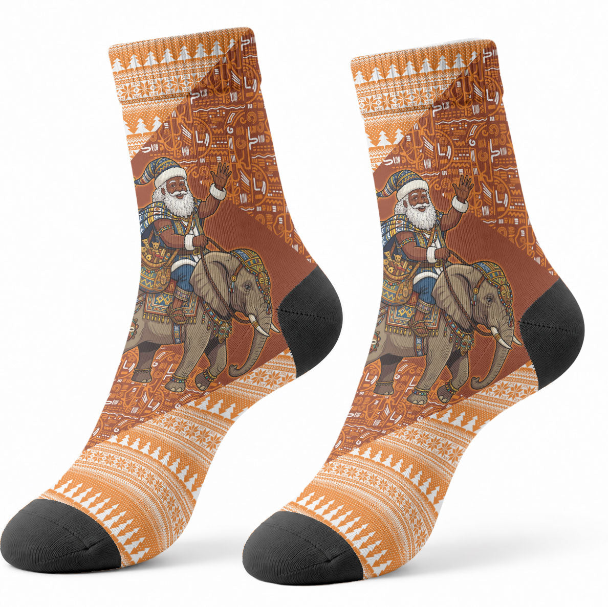 Cote d’Ivoire Christmas Santa Elephant Crew Socks Baoule Woven Inspired