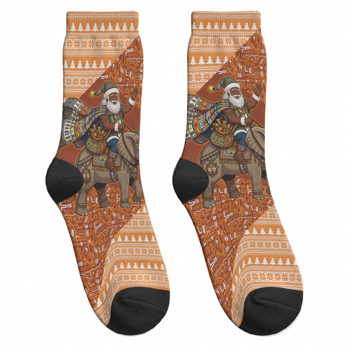 Cote d’Ivoire Christmas Santa Elephant Crew Socks Baoule Woven Inspired