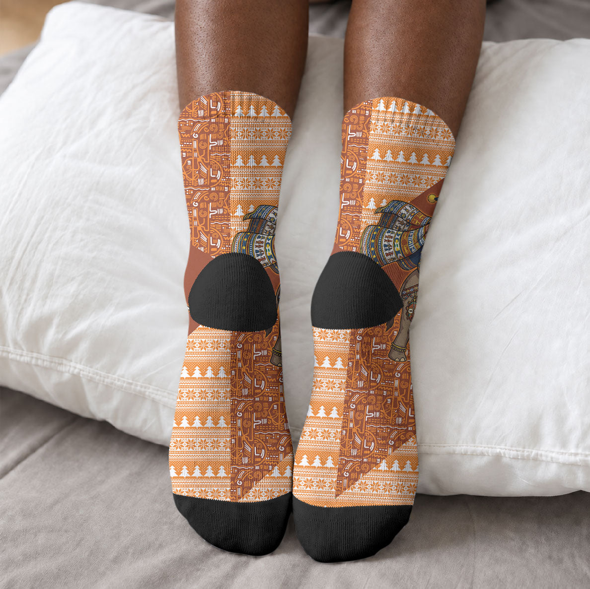 Cote d’Ivoire Christmas Santa Elephant Crew Socks Baoule Woven Inspired