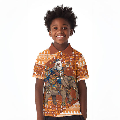 Cote d’Ivoire Christmas Santa Elephant Kid Polo Shirt Baoule Woven Inspired