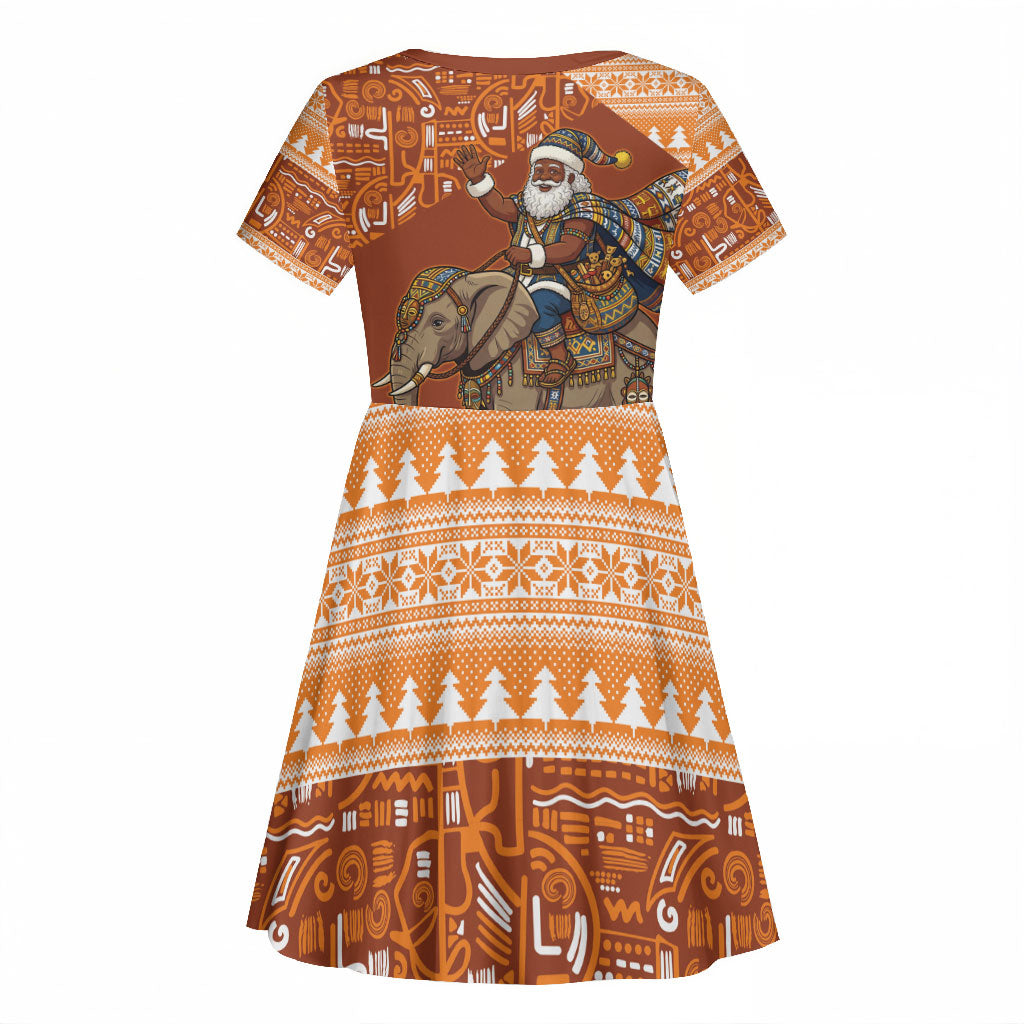 Cote d’Ivoire Christmas Santa Elephant Kid Short Sleeve Dress Baoule Woven Inspired