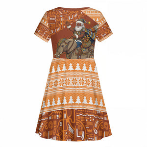 Cote d’Ivoire Christmas Santa Elephant Kid Short Sleeve Dress Baoule Woven Inspired