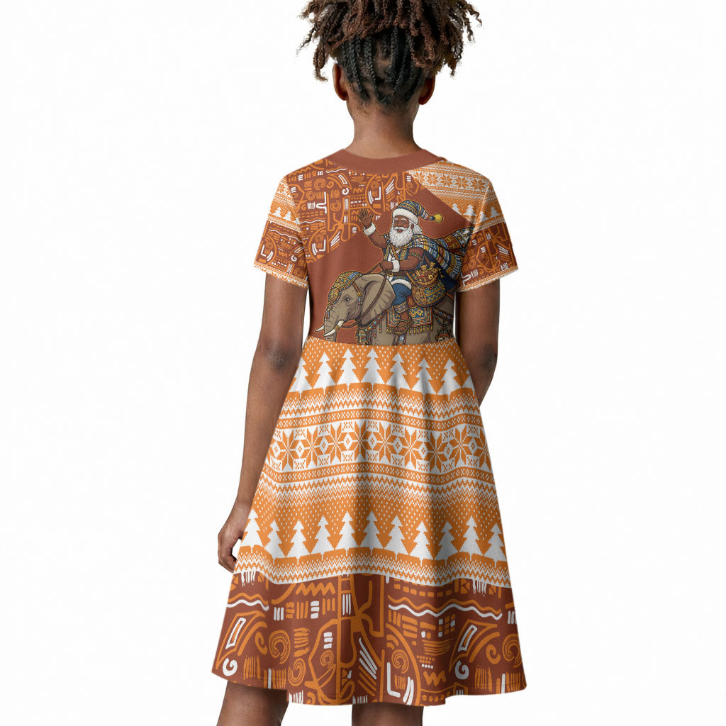 Cote d’Ivoire Christmas Santa Elephant Kid Short Sleeve Dress Baoule Woven Inspired