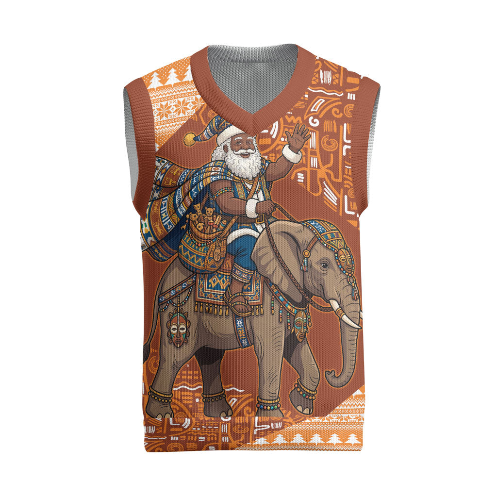 Cote d’Ivoire Christmas Santa Elephant Christmas Knitted V-Neck Vest Baoule Woven Inspired