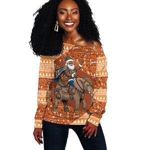 Cote d’Ivoire Christmas Santa Elephant Off Shoulder Sweater Baoule Woven Inspired