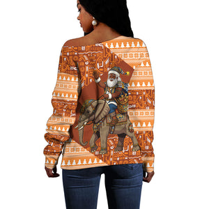 Cote d’Ivoire Christmas Santa Elephant Off Shoulder Sweater Baoule Woven Inspired