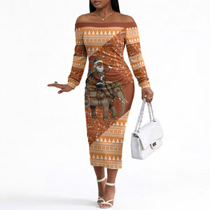 Cote d’Ivoire Christmas Santa Elephant Off The Shoulder Long Sleeve Dress Baoule Woven Inspired