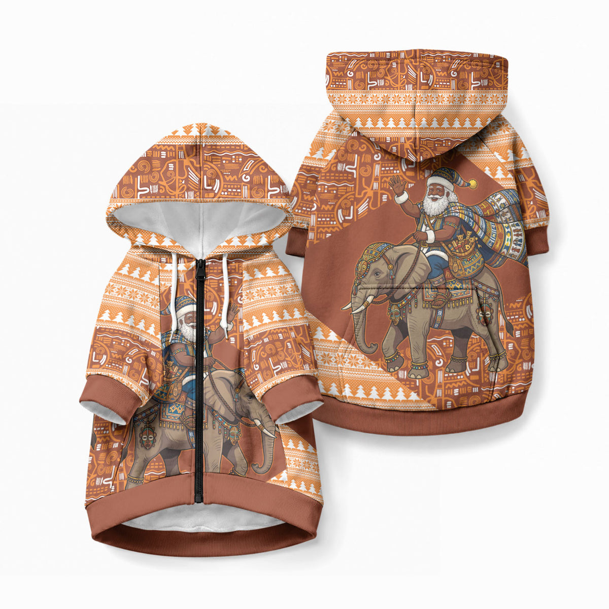 Cote d’Ivoire Christmas Santa Elephant Pet Hoodie Baoule Woven Inspired