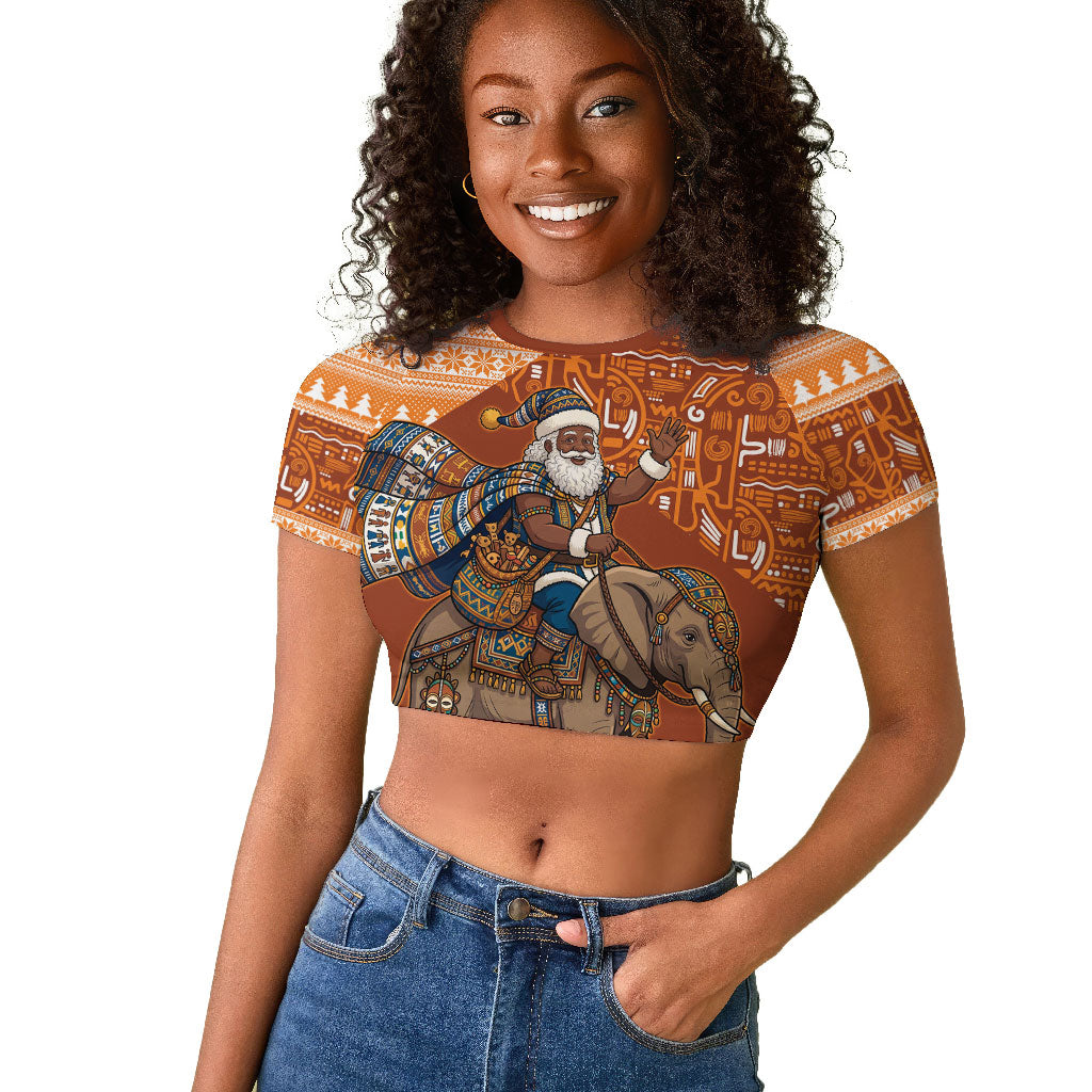 Cote d’Ivoire Christmas Santa Elephant Raglan Cropped T shirt Baoule Woven Inspired