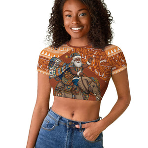 Cote d’Ivoire Christmas Santa Elephant Raglan Cropped T shirt Baoule Woven Inspired