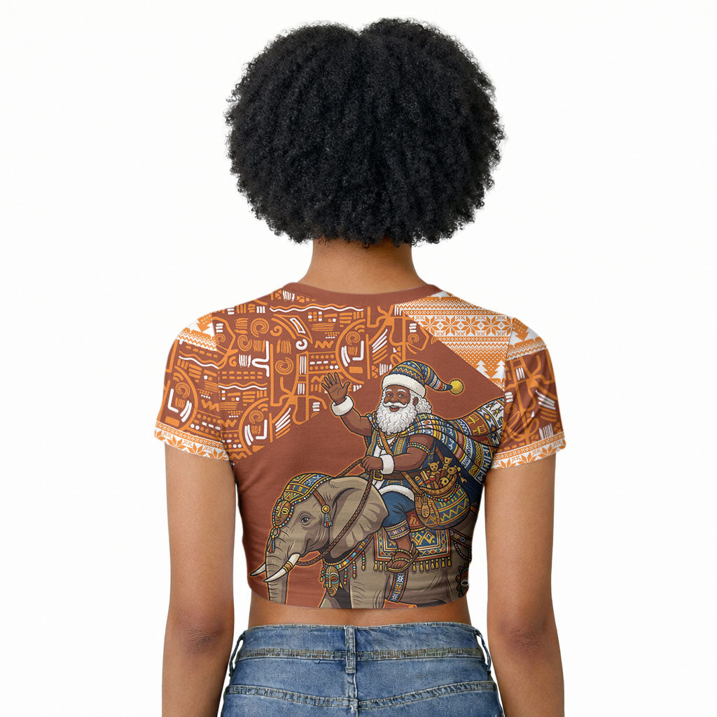 Cote d’Ivoire Christmas Santa Elephant Raglan Cropped T shirt Baoule Woven Inspired