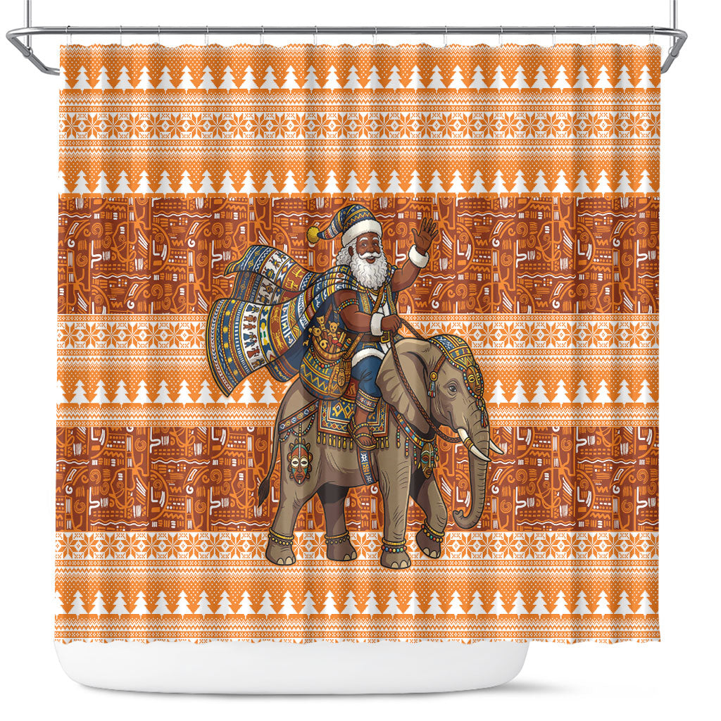 Cote d’Ivoire Christmas Santa Elephant Shower Curtain Baoule Woven Inspired