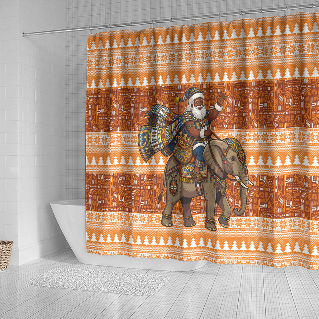Cote d’Ivoire Christmas Santa Elephant Shower Curtain Baoule Woven Inspired