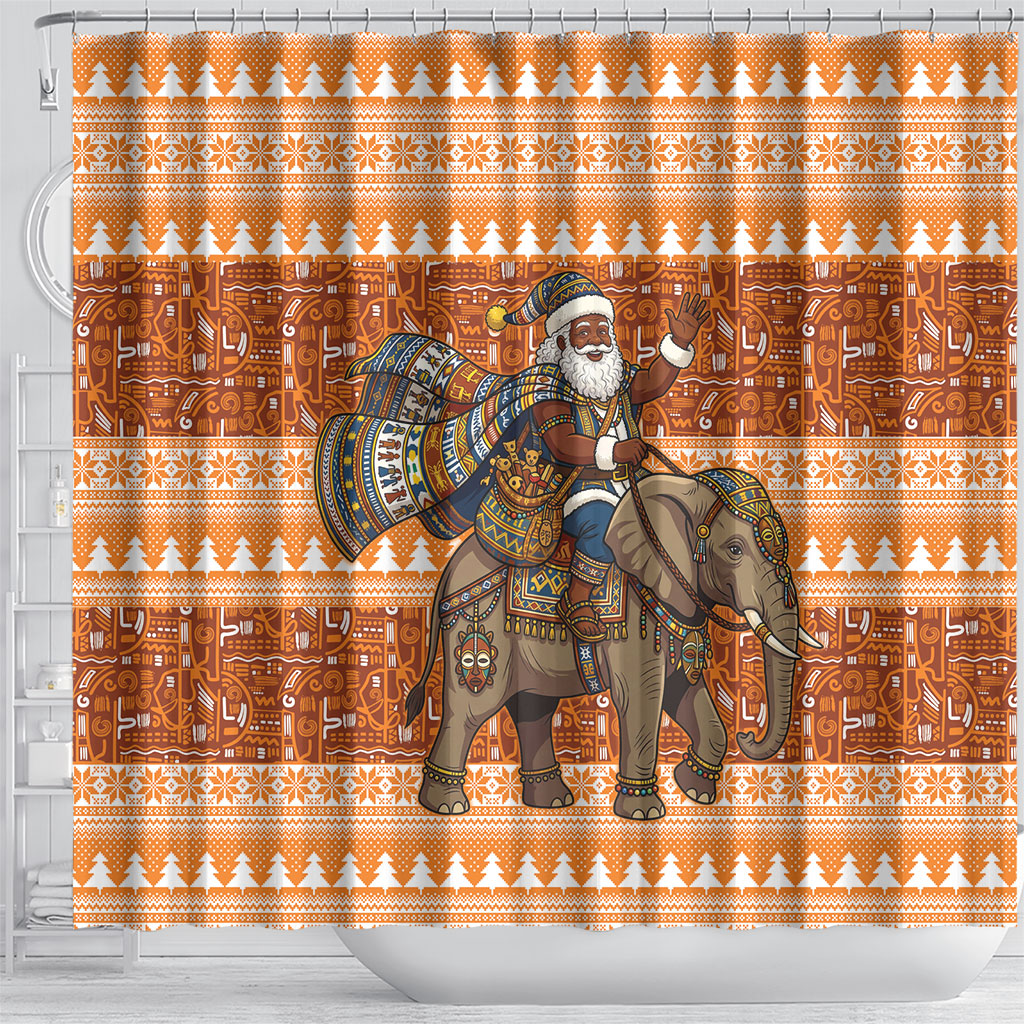 Cote d’Ivoire Christmas Santa Elephant Shower Curtain Baoule Woven Inspired