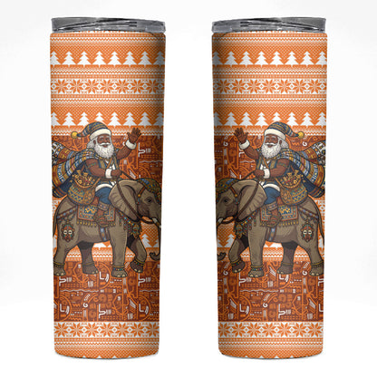 Cote d’Ivoire Christmas Santa Elephant Skinny Tumbler Baoule Woven Inspired