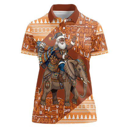 Cote d’Ivoire Christmas Santa Elephant Women Polo Shirt Baoule Woven Inspired