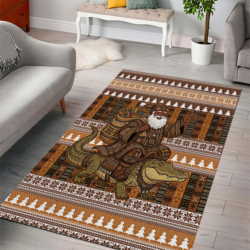 Mali Christmas Santa Nile Crocodile Area Rug Bogolanfini Mudcloth Inspired